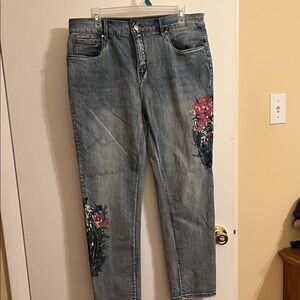 Claire Desjardins Floral Embroidered Blue Jeans